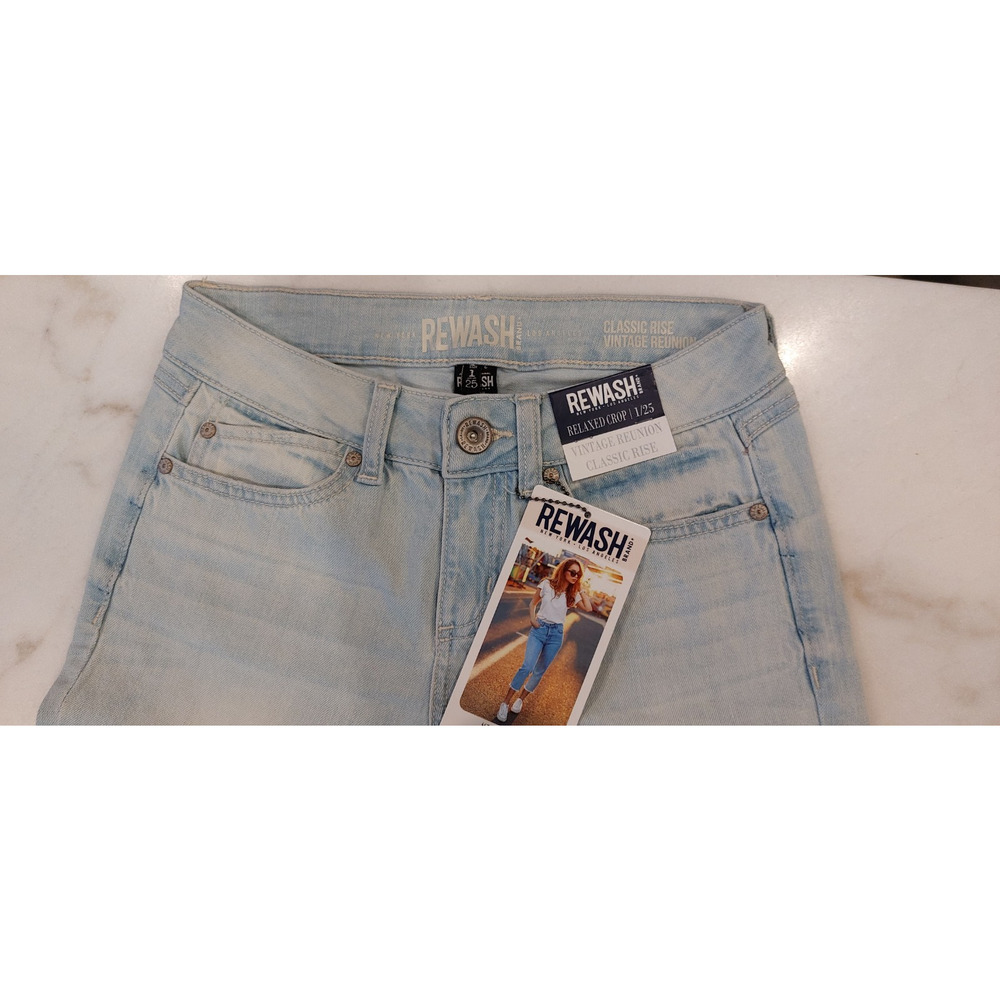 REWASH Brand Women"s Jeans Jersey‎ Relaxed Crop Distressed Light Denim Size 1/25 - Picture 3 of 12